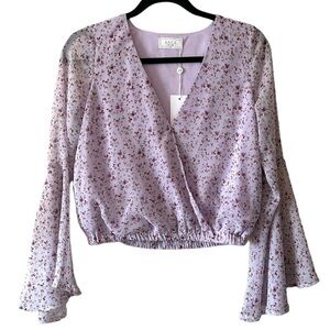 NWT SAGE the Label Lavender Floral Bell Sleeve Blouse XS